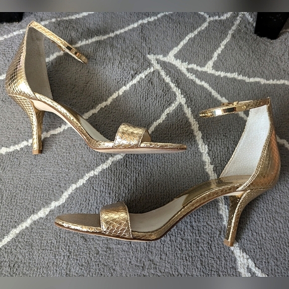 Michael Kors,Gold Snake Embossed Leather Heels with MK ankle emblem - Picture 8 of 16
